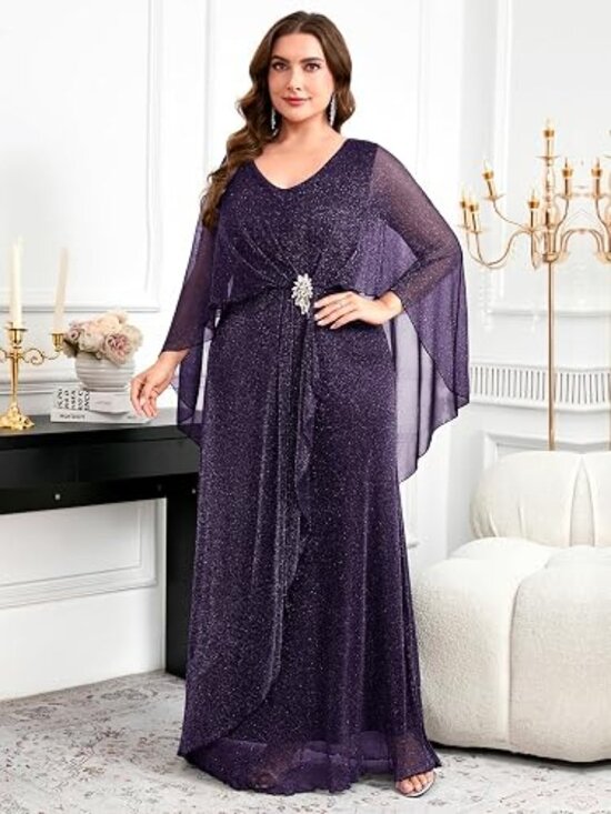 Tiaraly Dresses & Skirts - Tiaraly Women's Plus Size Purple Glitter Formal Dress w/Long Cape Jewels Size-2X